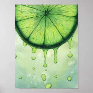 Fresh Lime Green Citrus Slice Watercolor Art Poster