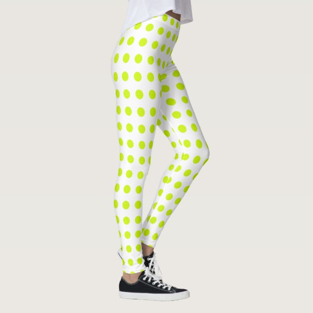 Fresh Lime green Polka dots Simple Pattern Leggings (Right)