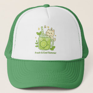 Fresh Lime Juice & Cute Cat Kawaii Design Trucker Hat