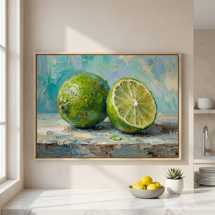 Fresh Lime Still Life Oil Painting – Modern Citrus Canvas Print