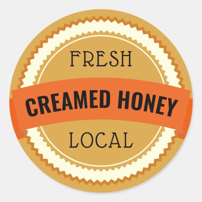 Fresh Local Creamed Honey Jar Amber Classic Round Sticker (Front)