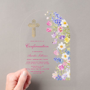 Fresh Meadow Flowers Arch Confirmation Acrylic Invitations