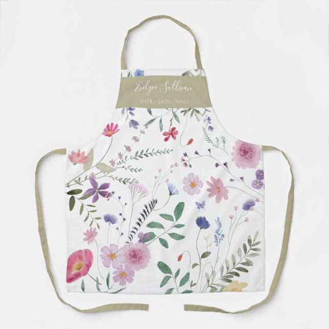 Fresh Meadow Flowers White Khaki Apron (Front)