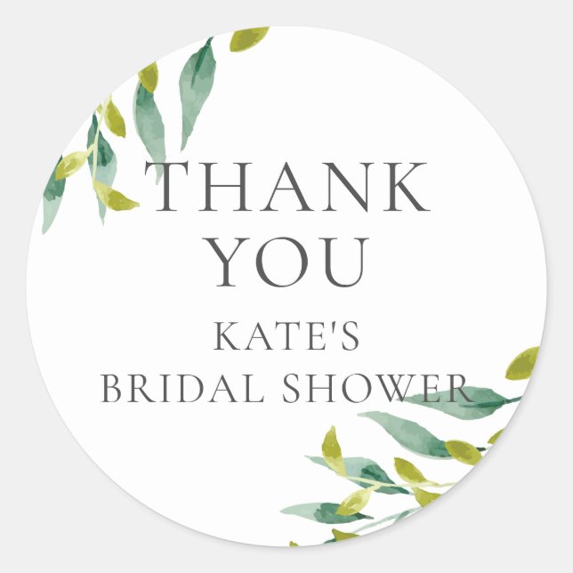 Fresh Meadow Leaves Bridal Shower Thank You Classic Round Sticker (Front)