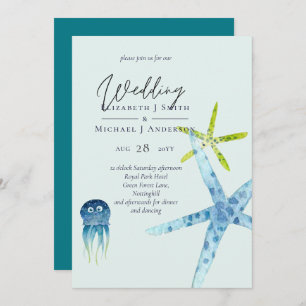 Fresh Modern Beach Ocean Life Wedding Invitations