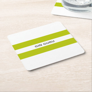 Fresh Modern Lime Green Stripes Gin Guru Square Paper Coaster