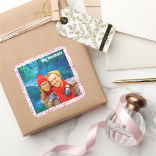 fresh modern personalized design red hearts square sticker