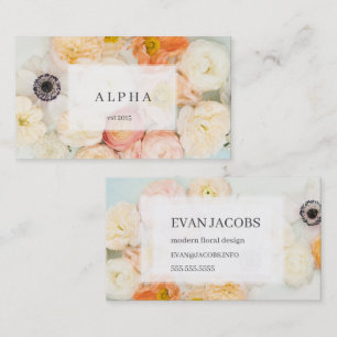 Fresh modern poppy anemone ranuculus rose flower business card