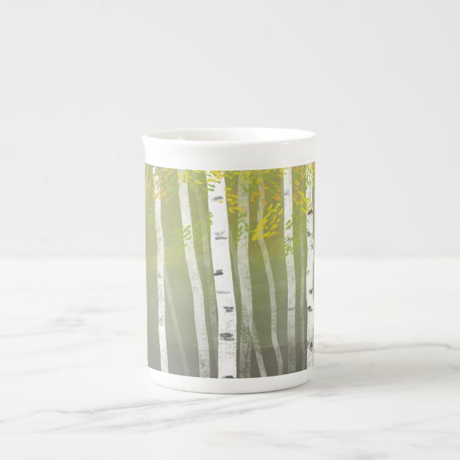 Fresh modern Silver Birch Tree design Bone China Mug (Front)