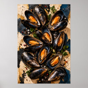 Fresh Mussels with Herbs – Rustic Seafood Still Li Poster