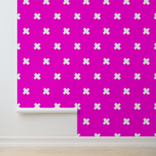 Fresh Neon-Pink--White Cross Pattern Wallpaper