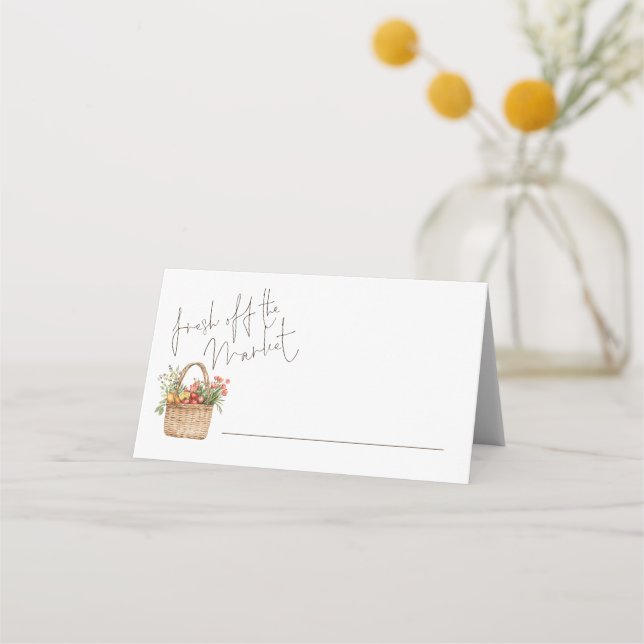 Fresh off Market Modern Script Bridal Shower  Place Card (Front)