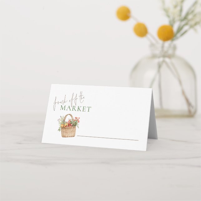 Fresh off Market Script Bridal Shower  Place Card (Front)