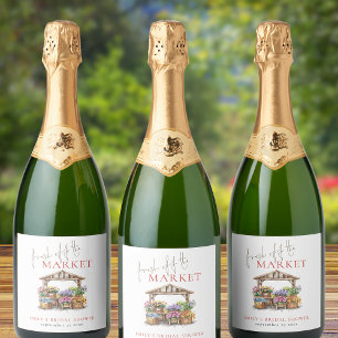 Fresh Off Market Watercolor Florals Bridal Shower Sparkling Wine Label