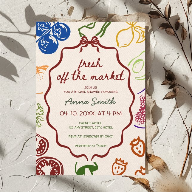 Fresh Off The Market Aesthetic Farm Bridal Shower Invitation (Fresh Off the Market Bridal Shower Invitation Hand-drawn Fruits Vegetables Farmer's Market )