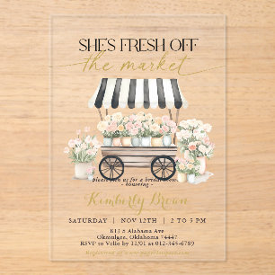 Fresh Off the Market Black White Bridal Shower Acrylic Invitations
