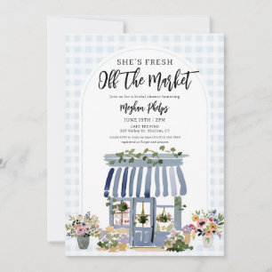Fresh Off The Market Blue Floral Bridal Shower Invitation