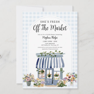 Fresh Off The Market Blue Floral Bridal Shower Invitation