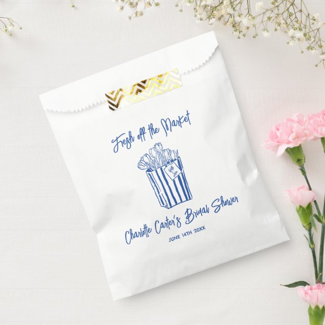 Fresh Off The Market Blue Hand Drawn Bridal Shower Favour Bags (Sealed)