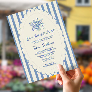 Fresh off the Market Blue Hand Drawn Bridal Shower Invitation