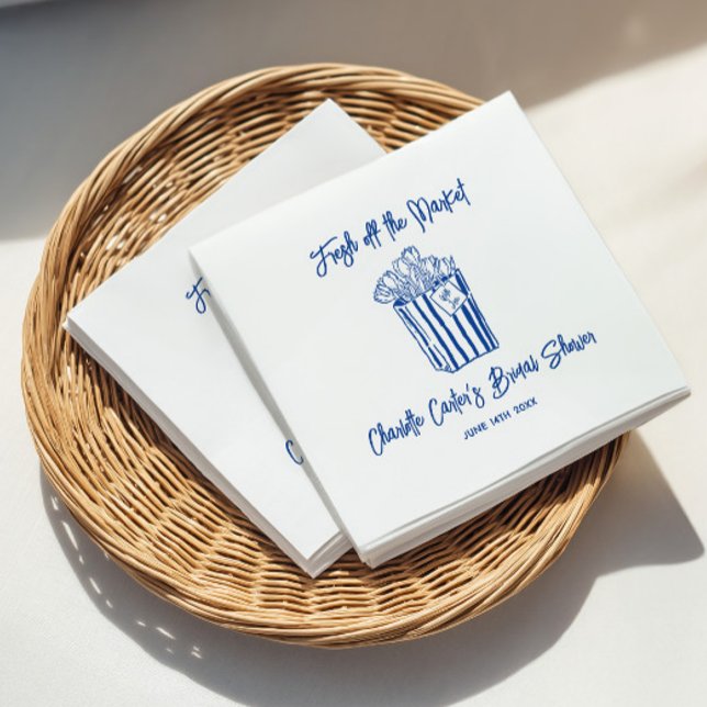 Fresh Off The Market Blue Hand Drawn Bridal Shower Napkin (Fresh Off The Market Blue Hand Drawn Bridal Shower Napkins)