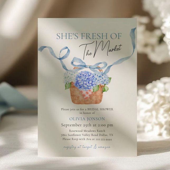 Fresh Off The Market Blue Hydrangea Bridal Shower Invitation (Creator Uploaded)