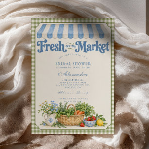 Fresh Off the Market Blue Sage Gingham Bridal Show Invitation