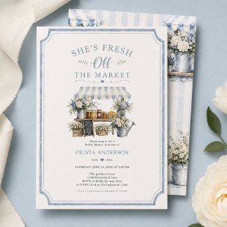 Fresh Off The Market Bridal Shower Blue And White Invitation