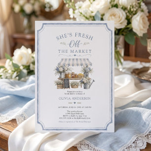 Fresh Off The Market Bridal Shower Blue And White Invitation