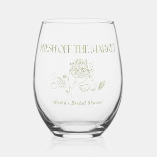 Fresh off the Market Bridal Shower, Bridal Brunch Stemless Wine Glass