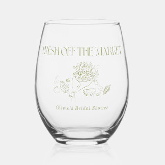 Fresh off the Market Bridal Shower, Bridal Brunch Stemless Wine Glass