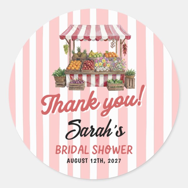 Fresh Off The Market Bridal Shower Classic Round Sticker (Front)