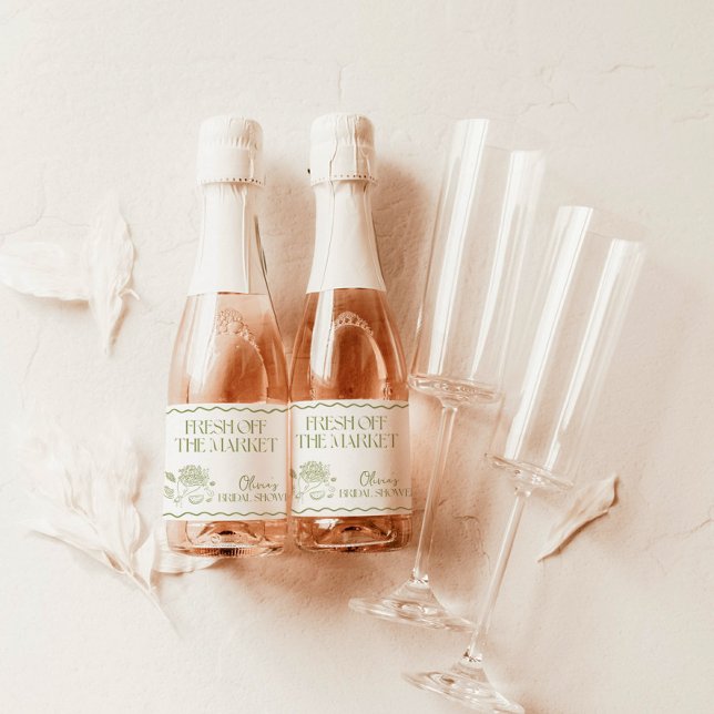 Fresh Off the Market Bridal Shower Favours Sparkling Wine Label (Creator Uploaded)
