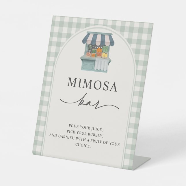 Fresh Off the Market Bridal Shower Mimosa Bar Pedestal Sign (Front)