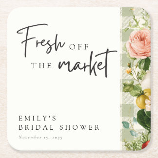 Fresh Off The Market Bridal Shower Square Paper Coaster