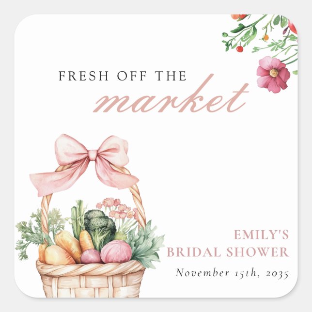 Fresh Off The Market Bridal Shower Square Sticker (Front)
