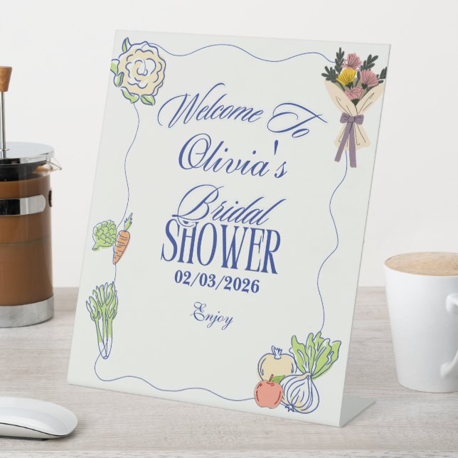 Fresh Off the Market Bridal Shower Welcome To Pedestal Sign (In SItu)