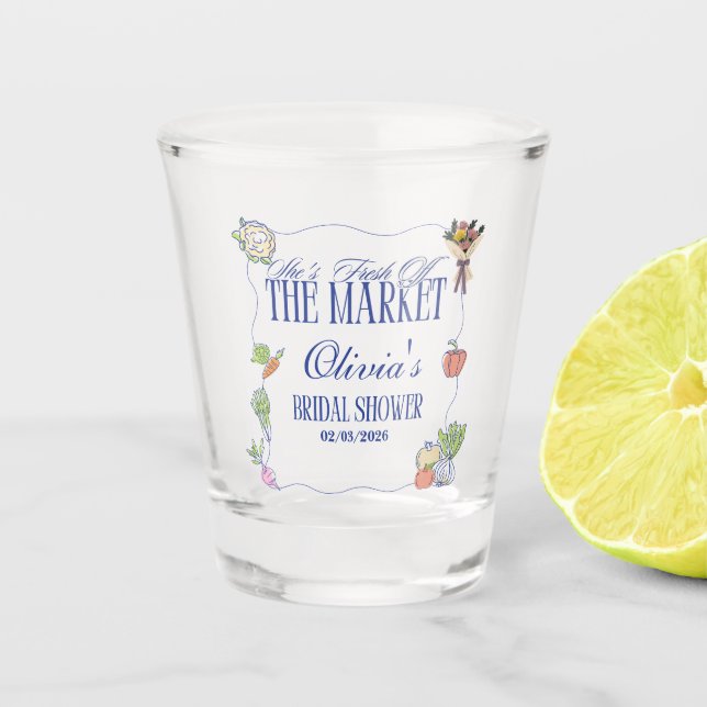 Fresh Off the Market Bridal Shower Welcome To Shot Glass (Front)