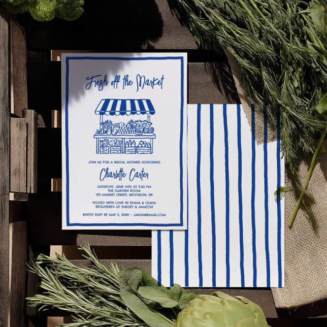 Fresh Off The Market Bridal Shower Whimsical Blue Invitation (Fresh Off The Market Bridal Shower Whimsical Blue Invitation)