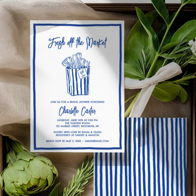 Fresh Off The Market Bridal Shower Whimsical Blue Invitation (Fresh Off The Market Bridal Shower Whimsical Blue Invitation)