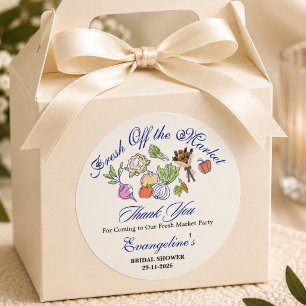 Fresh Off the Market Bridal Shower Whimsical  Classic Round Sticker