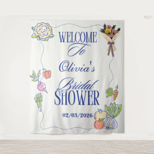 Fresh Off the Market Bridal Shower Whimsical Drawn Tapestry