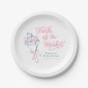 Fresh Off The Market Dusty Blue Pink Bridal Shower Paper Plate