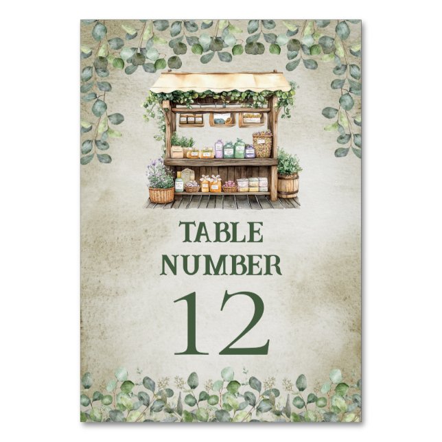 Fresh Off The Market Farm Stand Bridal Shower Table Number (Front)