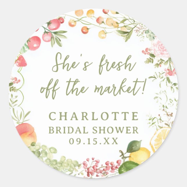 Fresh off the Market Farmers Bridal Shower  Classic Round Sticker (Front)
