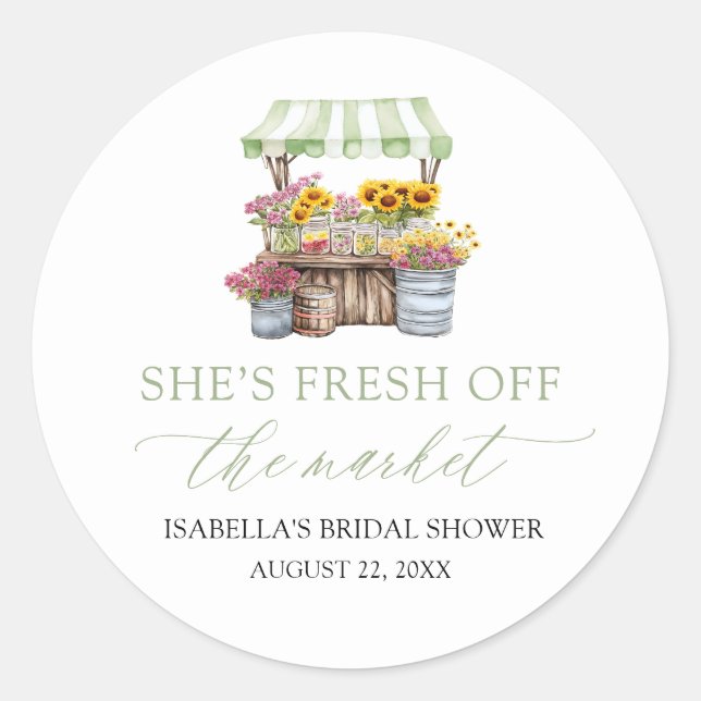 Fresh Off The Market Farmers Market Bridal Shower Classic Round Sticker (Front)