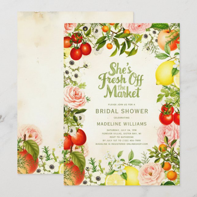 Fresh Off the Market Farmer's Market Bridal Shower Invitation (Front/Back)