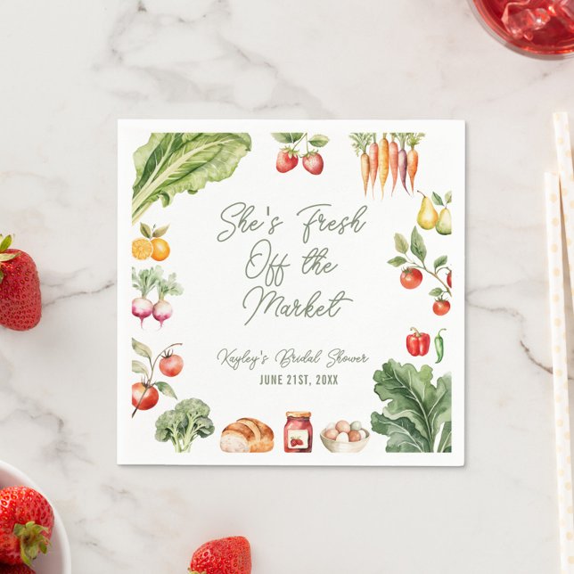 Fresh off the Market Farmer's Market Bridal Shower Napkin (Fresh off the market! These rustic farmer’s market bridal shower napkins for drinks and desserts)