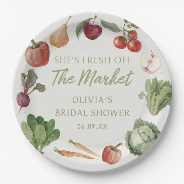Fresh Off The Market Farmers Market Bridal Shower Paper Plate (Front)
