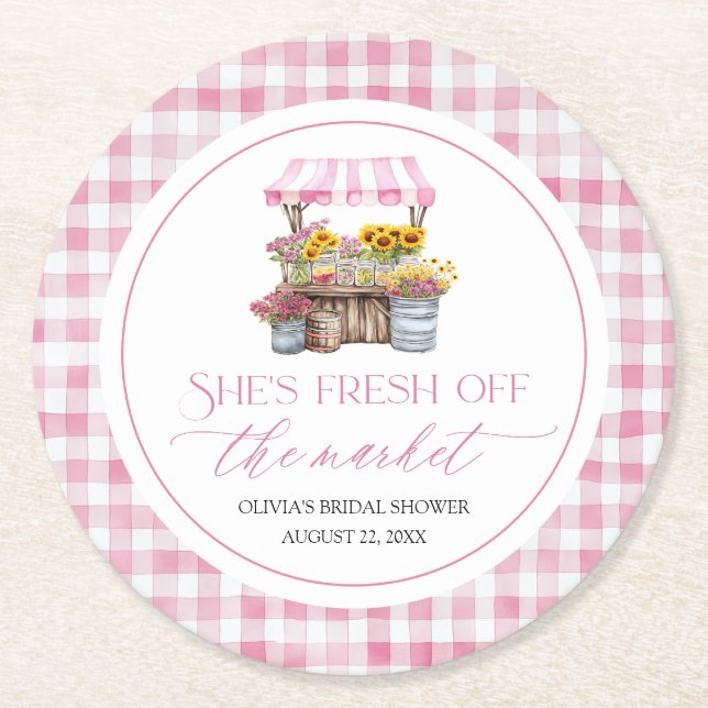 Fresh Off The Market Farmers Market Bridal Shower Round Paper Coaster (Front)